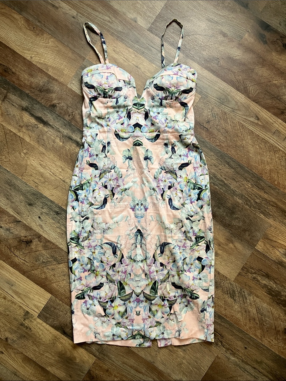 ASOS Pink Floral Midi Bodycon Dress
